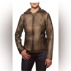 Sebby Collection Scuba Style Faux Leather Jacket With Knit Hood Small (4-6) Gray